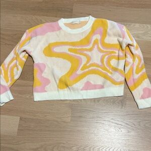 Altar'd State Pink and Yellow Star Sweater